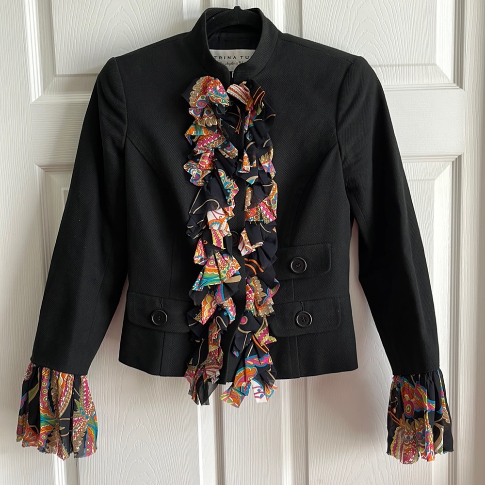 Trina Turk Black Blazer Jacket with Silk Trim / SZ 2